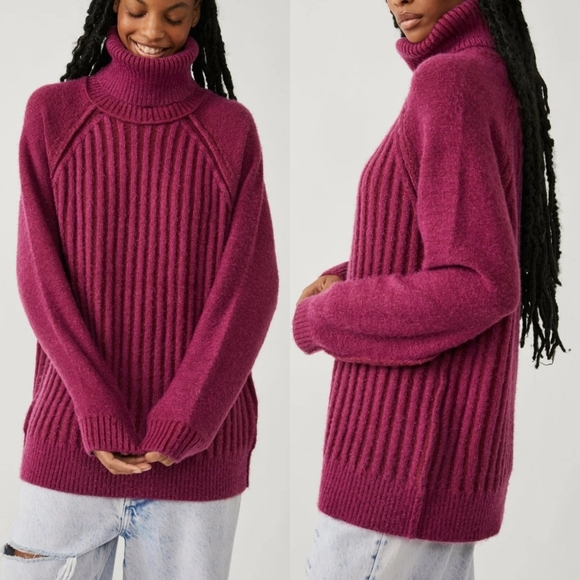 Free People Sweaters - Free People Big City Fuzzy Turtleneck Sweater in Mulberry Size Medium